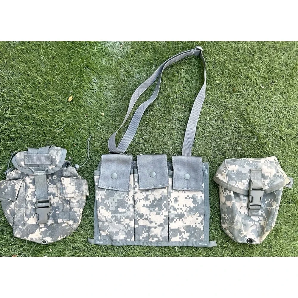 3 Military Pouches: 2 QT Canteen Pouch, 6 Mag Bandoleer Ammo, Improved First Aid